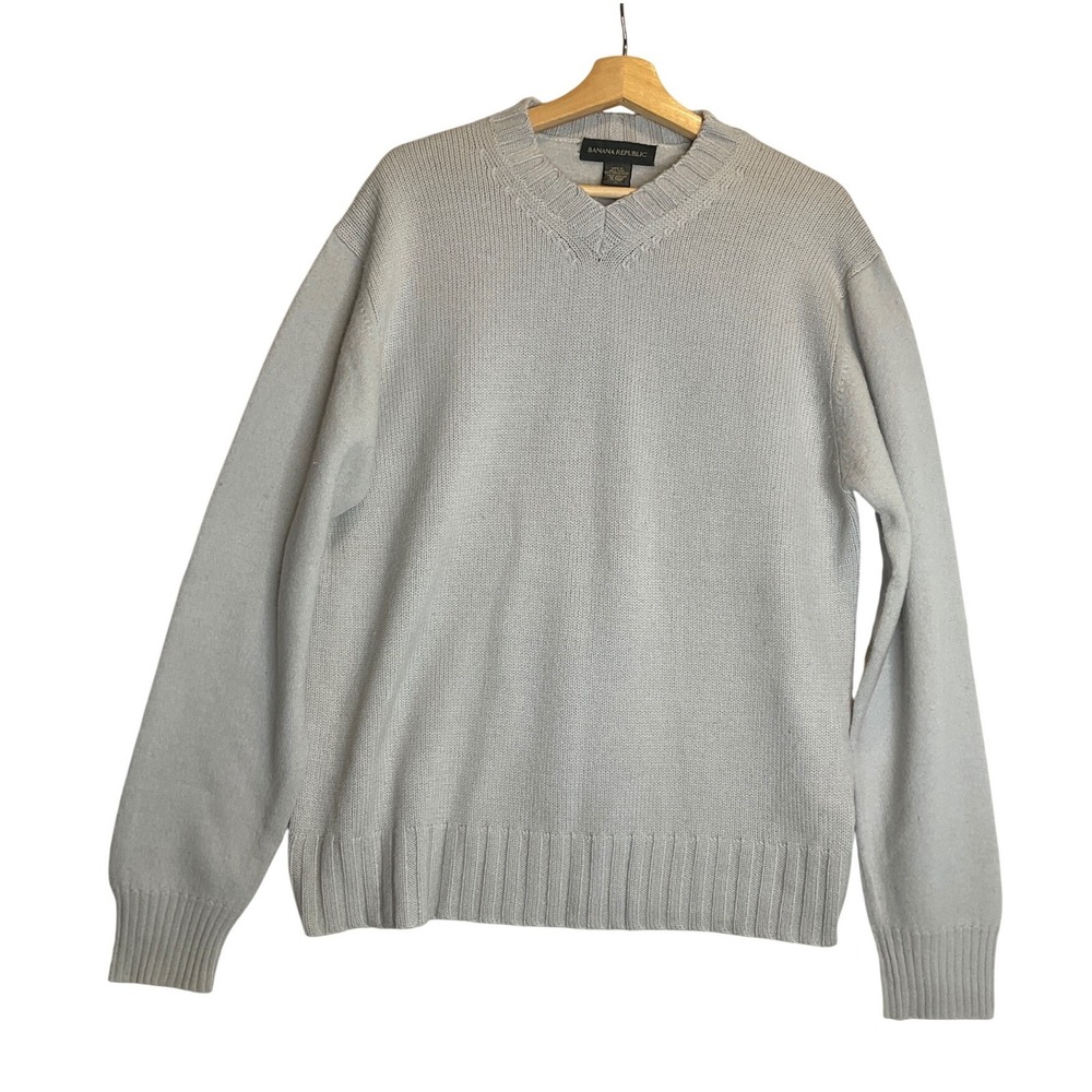 Banana Republic 100% Merino‎ Wool Pull Over Long Sleeve V-Neck Sweater Grey L